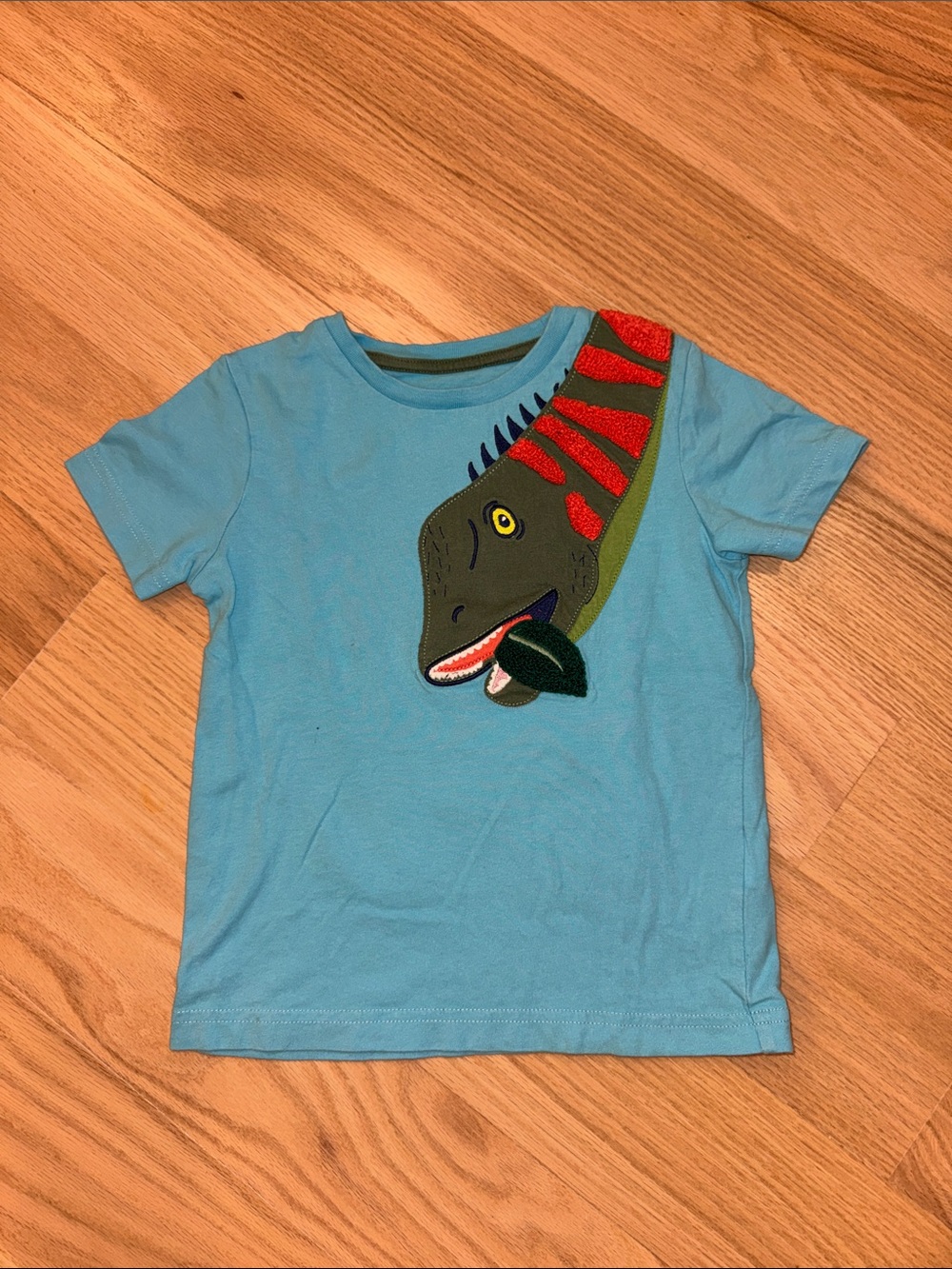 Mini Boden Blue Short Sleeve Tee with Dinosaur Applique